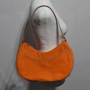 Etienne Aigner Orange & Tan  Jute and Faux Leather Hobo Bag